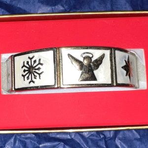 White and golden Angel, Star and Snowflake Stretch Bangle Bracelet